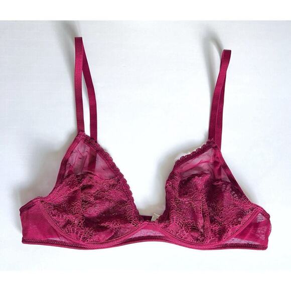Intimately Free People Bra 36C Floral Lace Triangle Underwire Mesh Sheer Red - Picture 7 of 10